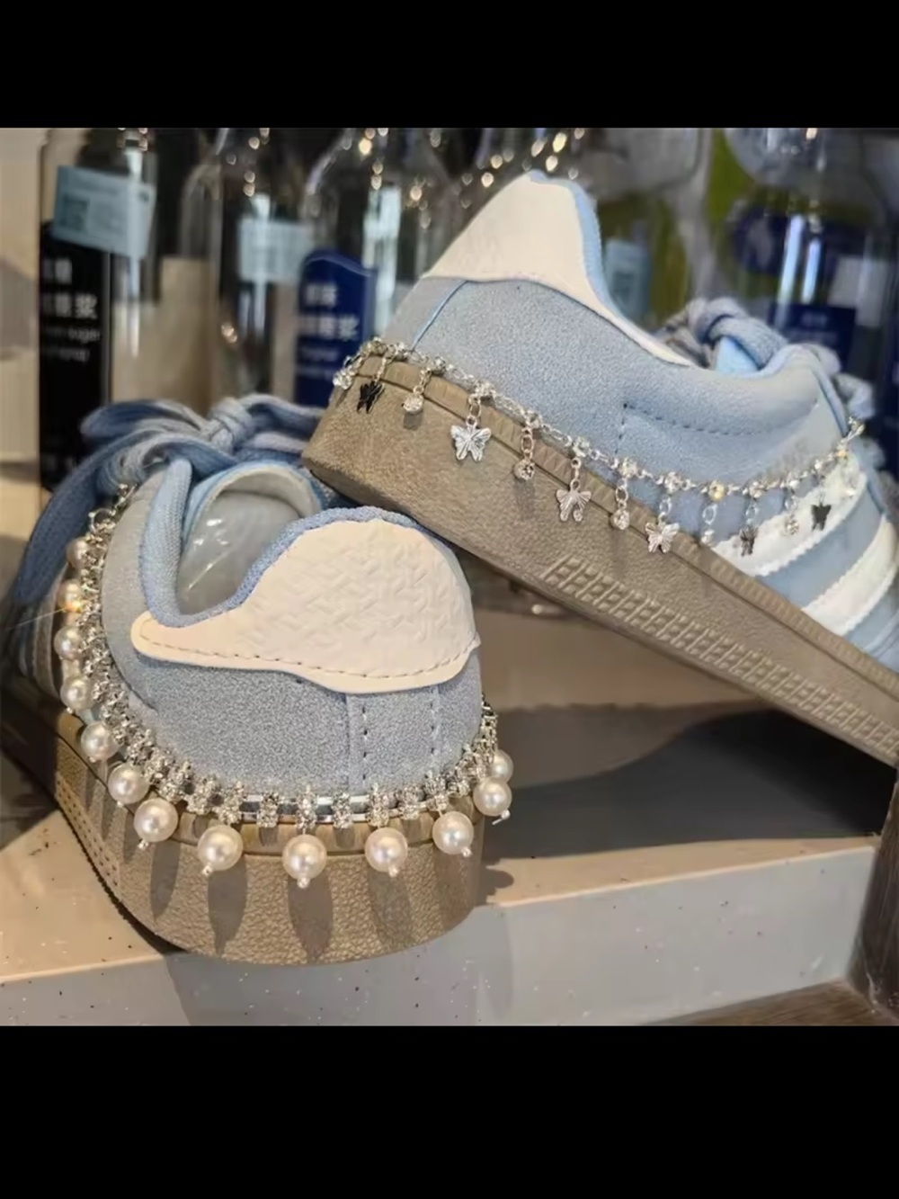 Light Blue Pearl and Rhinestone Embellished Shoe charms